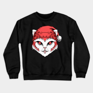 cat with a hat santa family fun Crewneck Sweatshirt